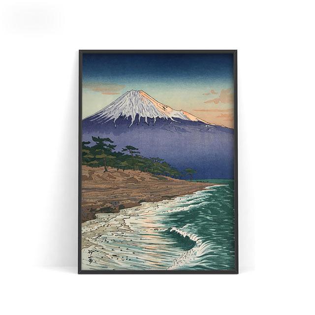 Okada Koichi Vintage Japanese Printmaking Art Poster Fuji Mountain Canvas Painting On the Coast