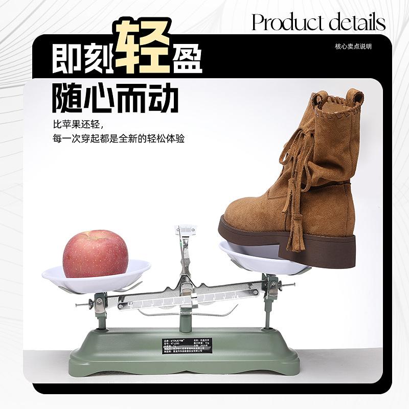 Casual style autumn new tassel braided belt thick heel stack medium boots short boots Boken shoes increase height