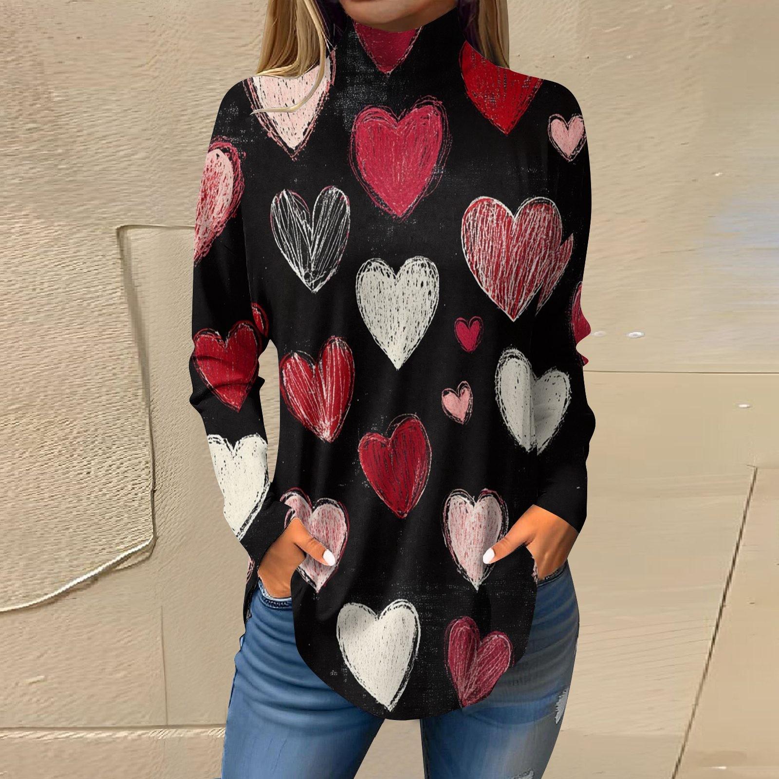 

Футболки для женщин, осенние повседневные рубашки с длинным рукавом, толстовка с принтом, топ с высоким воротом, пуловер XL