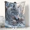 Wolf Family Print Flannel Blanket - Soft Warm Throw for Home, Office, Camping & Napping, Vintage Style Machine-Washable All-Seas