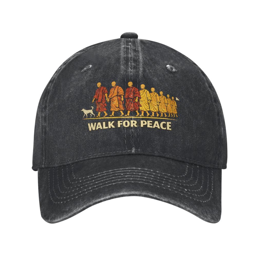 Mode-Walk für Frieden Pilgermönche mit Aloka Hund Baseballkappe Used-Denim Snapback Kappe Outdoor-Aktivitäten Geschenk Kappe