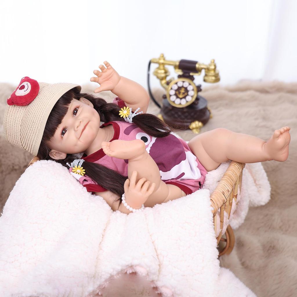 KEIUMI Smiling Reborn Baby Girl Dolls 55 Cm Full Silicone Vinyl Body Bathe Lifelike Princess Bebe Newborn Dolls Christmas Gifts