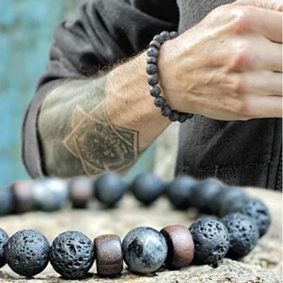 Trendy 8mm Natural Stone Lava Bracelets for Women Men Black Volcanic Rock Stone Braided Bangles
