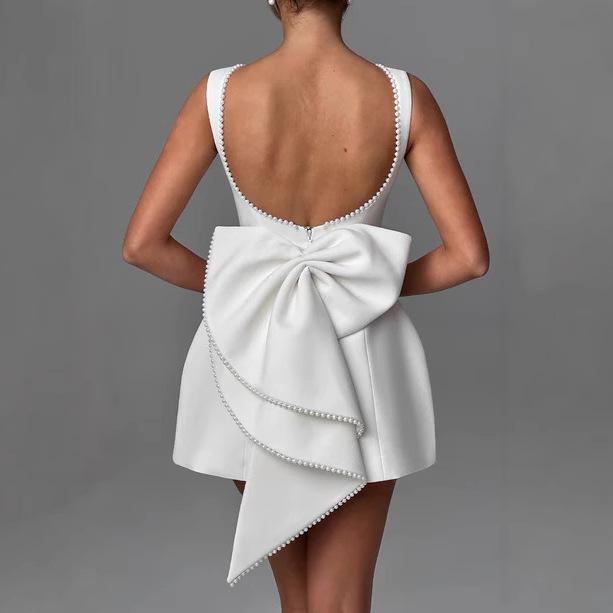 Pearl Bow A-line Backless Summer Dress for Women