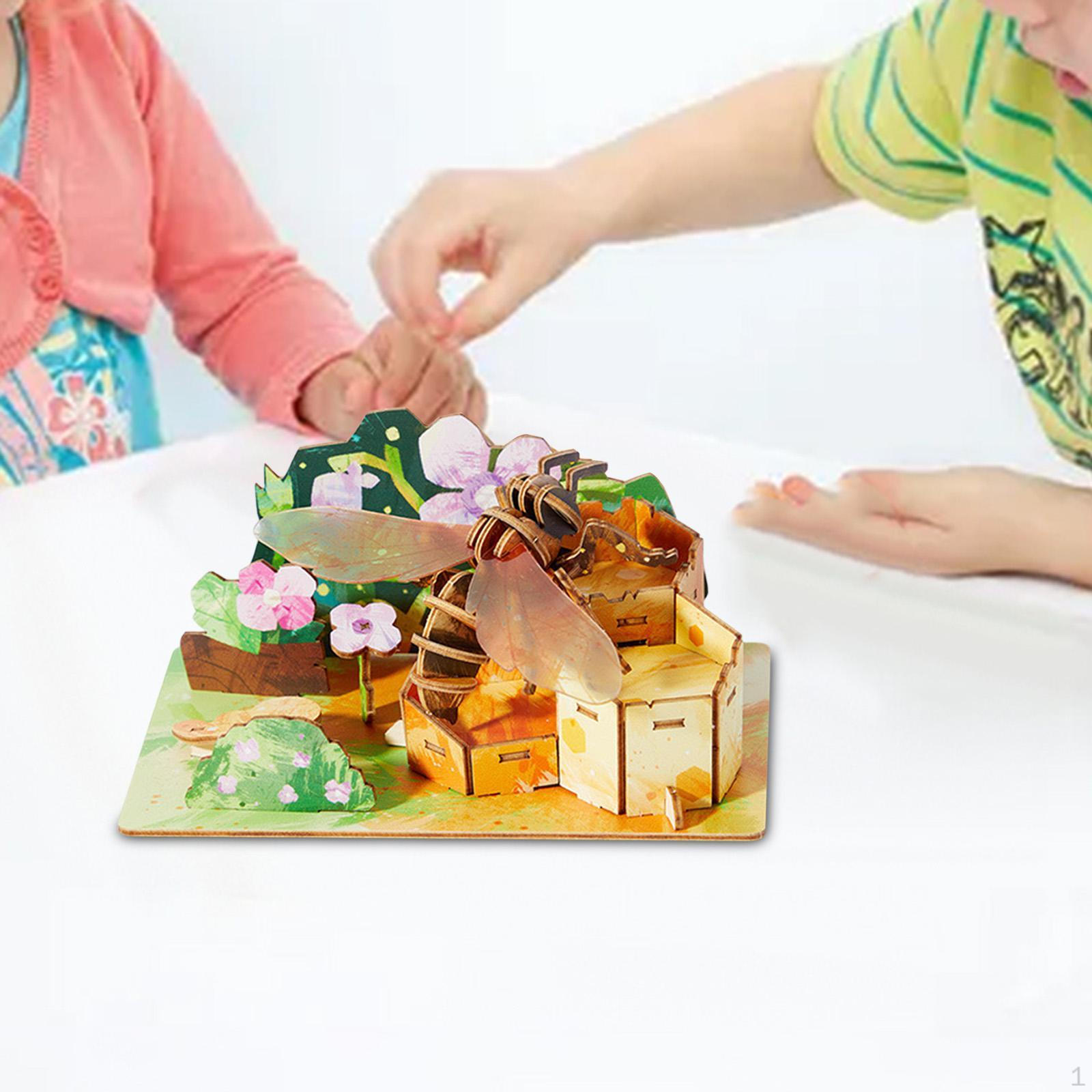 

3D-головоломка с животными Деревянные модели Красочные настольные украшения Художественные поделки Деревянные строительные наборы для открыток Western bee