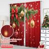 2pcs 2D Flat Printing Christmas Window Curtains Golden Ornaments Red Bows Snowflakes Polyester Without Electricity Party