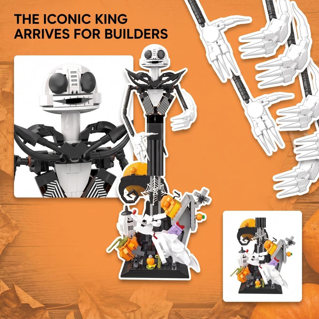 Skeleton Building Set for Halloween Christmas, Horror Theme Building Toy Gift for Adults