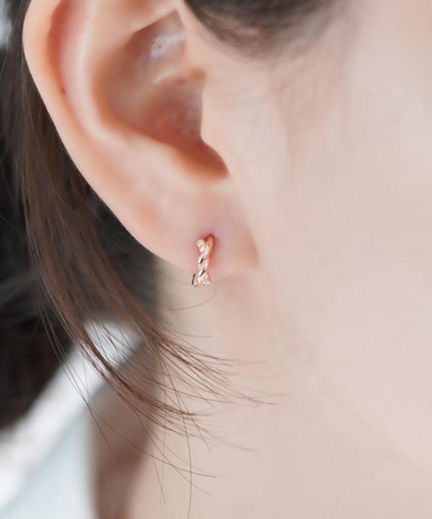 Alleun Silver 925 Twisted Mini One-Touch Ring Earrings