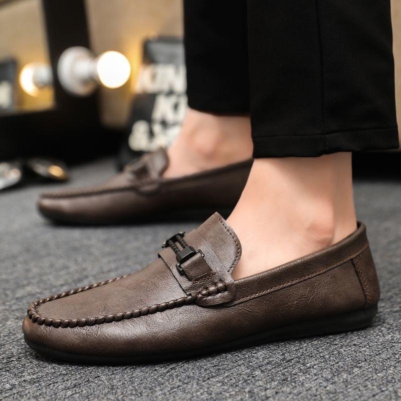 Flat Slip-on Round Toe Male Casual Shoe Elegant Low Price Designer Sale Classic Original Adults Fashion 2025 Men's Leather Shoes