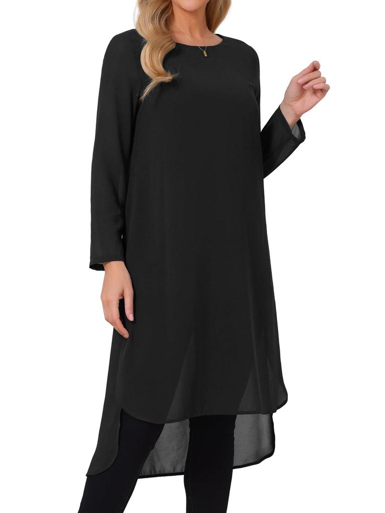 Women's Fashion Asymmetrical Round Neck Chiffon Blouse, Loose Fit with Side Slit Casual Top