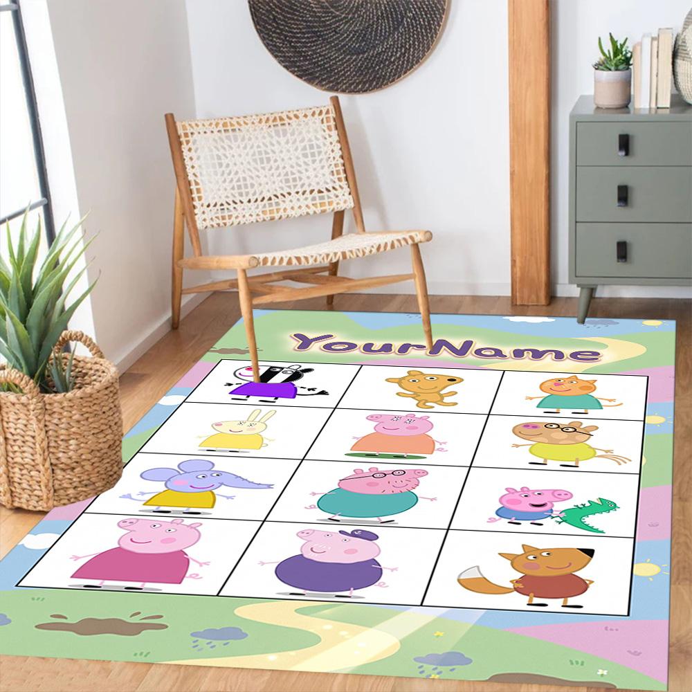 Peppa Pig Customized Name Area Rug Design for Living Rooms Foyer Dormitory Bedrooms Anti-slip Rug Anime Office Decor