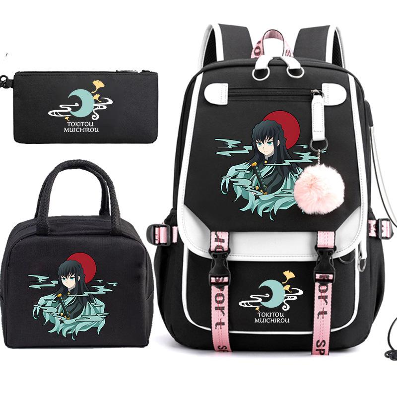 Riman Printed Pencil Bag, Lunch Bag, Schoolbag, Three-in-one, Elementary, Junior High and High School Students Travel Backpack