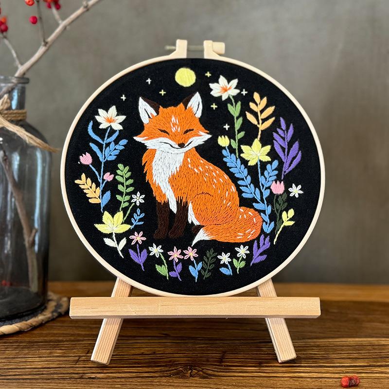 Handmade Embroidery Cartoon Animal DIY Material Kit Beginner Level Needlework Kit Wall Hanging Painting Kit