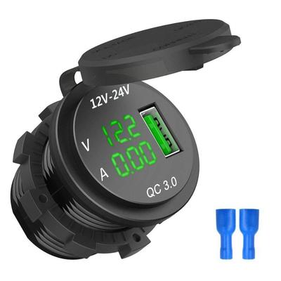 Auto USB Ladegerät Steckdose QC 3.0 USB 5V / 3A Digitale LED Spannung Voltmeter Display Wasserdicht