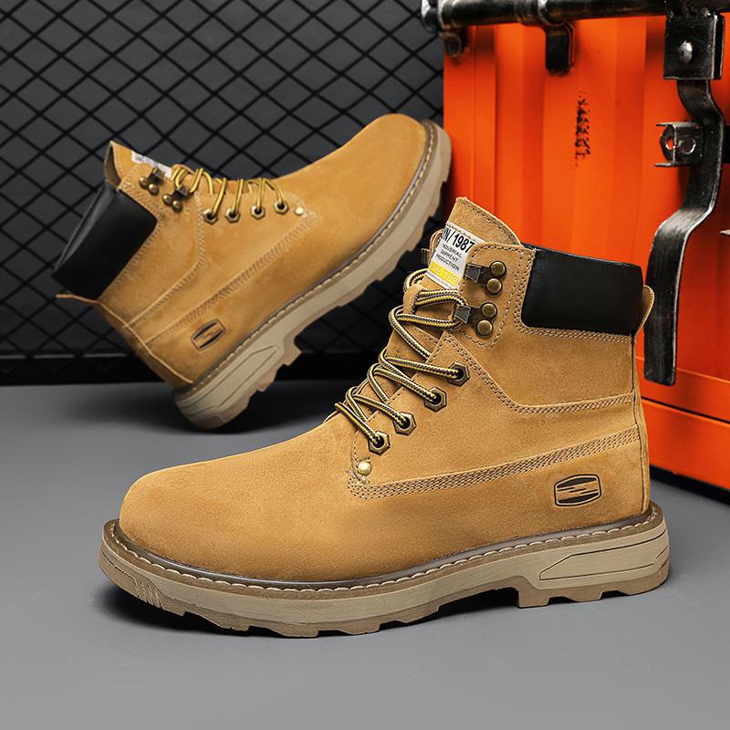 

Модные уличные кожаные мужские ботинки без застежек на платформе, роскошные брендовые мужские зимние плюшевые ботинки для снега, модные универсальные мужские ботинки для мотокросса 38 жёлтый