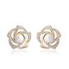 Korean Retro Rhinestone Rose Flower Stud Earrings 925 Silver for Women