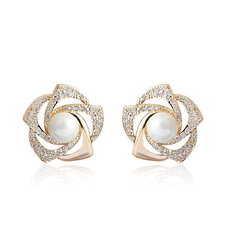 Korean Retro Rhinestone Rose Flower Stud Earrings 925 Silver for Women