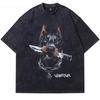 Lustiger Dobermann Hund Grafikdruck Vintage T-Shirt Streetwear Oversized Gewaschenes T-Shirt High Street Diablo Altes T-Shirt Hip Hop T-Shirts