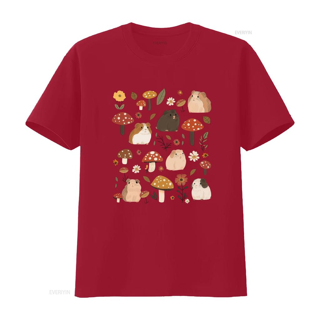 Adorable Guinea Pig And Mushroom Print T Shirt For Mom Lovers With Cottagecore Style Vintage Casual Fashion Unisex
