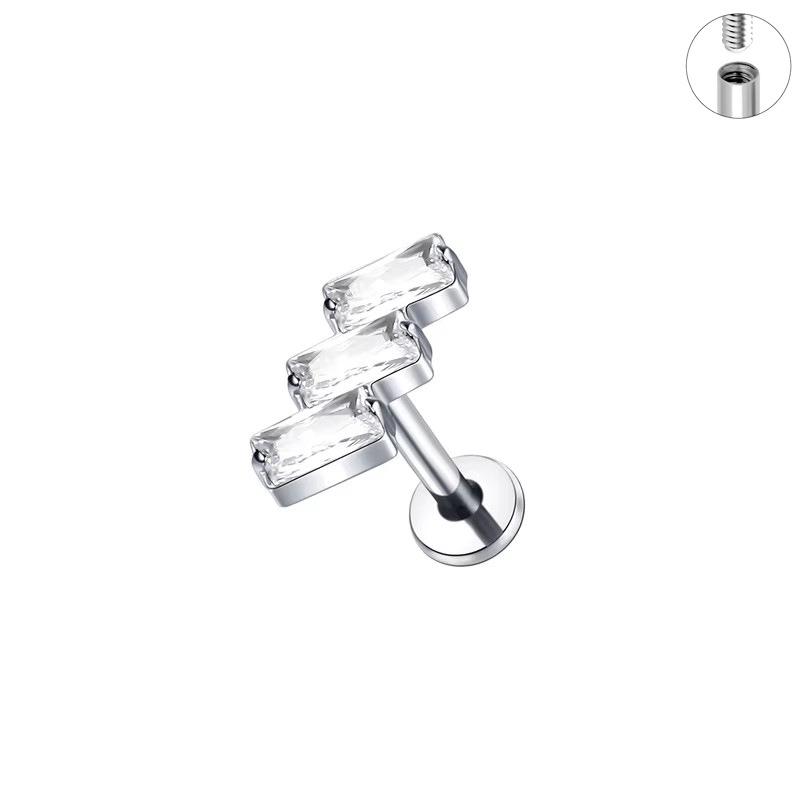 G23 Titan Herz Zirkon Ohrstecker mit Innengewinde und flacher Rückseite für Knorpelpiercing