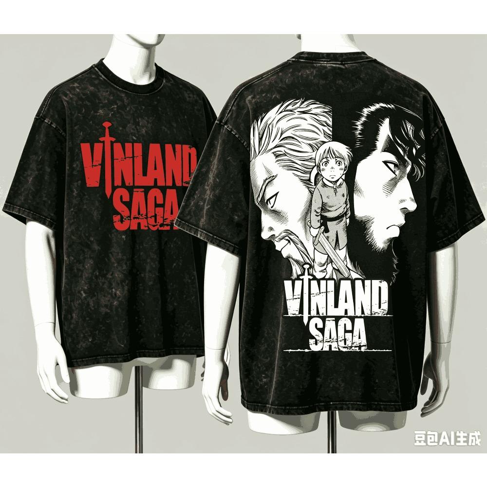 Vinland Saga Washed T-shirt 2026 New Model Personality Clothes Shirt Year Round Clothing Retro Fashion Vintage Loose Gift