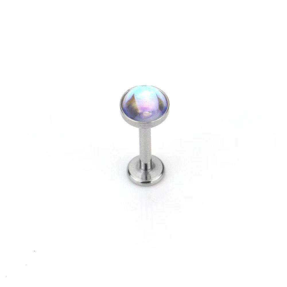 JT 1Pcs F136 Titanium Lip Studs AB Colour Moonstone Polished Opal Ear Bone Studs Body Piercing Jewellery