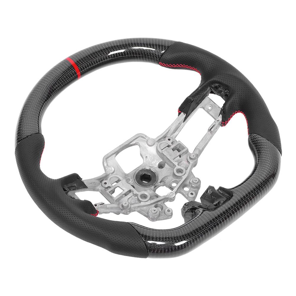 

Рулевое колесо из углеродного волокна, перфорированная кожа Nappa, красная строчка, подходит для Ford Mustang
