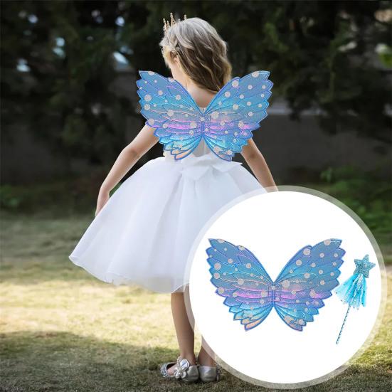 Butterfly Wing Props with Fairy Stick Realistic Patterns Colorful Fairy Wings Props Halloween Decoration