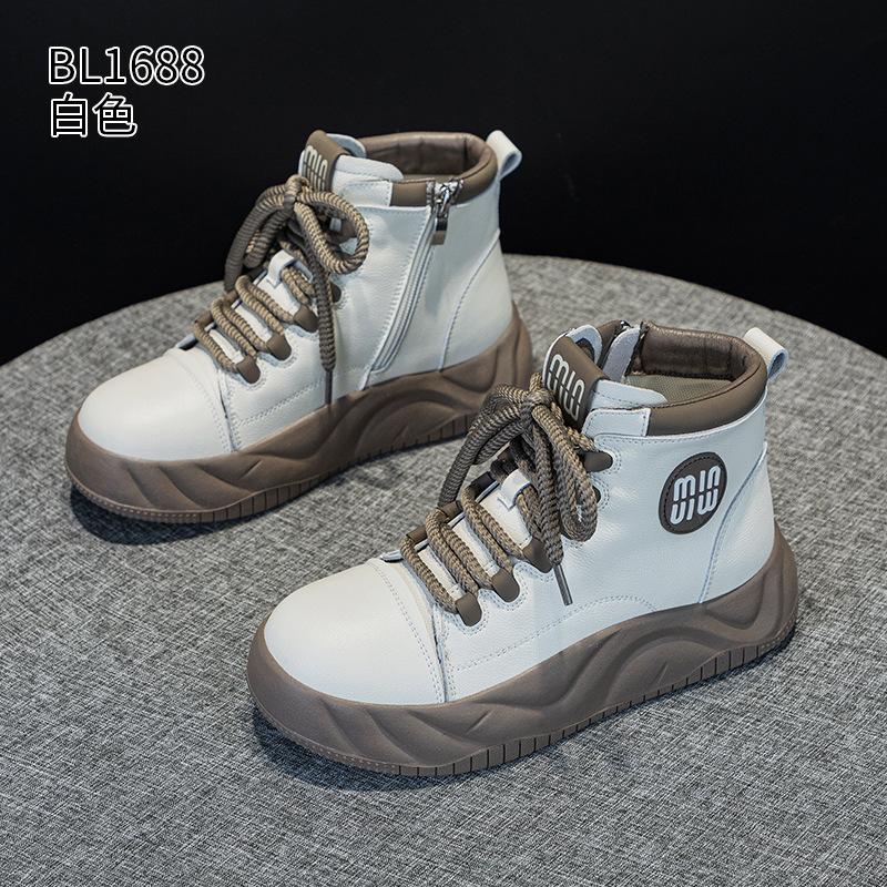 Platform high-top shoes autumn and winter new leather velvet short boots super fire casual board shoes