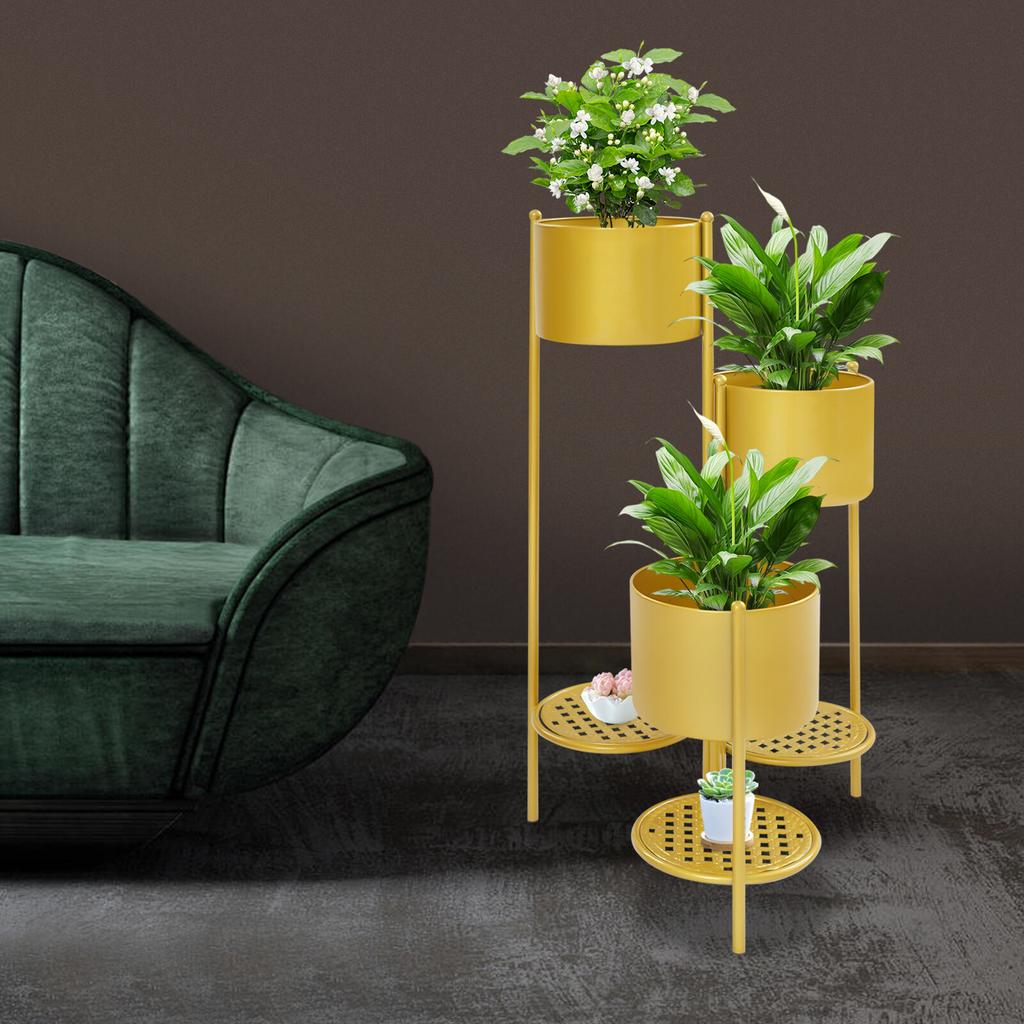 Golden Corner Plant Stand for Indoor Plants, Tall Iron Flower Pot Holder Ladder Style, 40x79.5cm - Sturdy Metal Planter Shelf