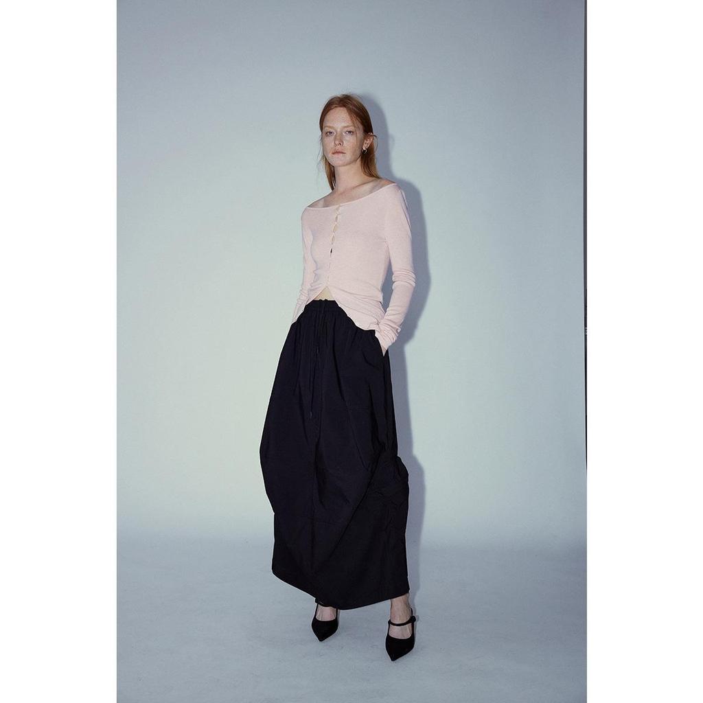 [Shi Shi] Women's Slim Fit Wool Cardigan - Boat Neck, Single-Breasted, Long Sleeve, Slightly Elastic, V8141