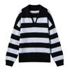 Korean Style Color Block Striped Wool Knit Pullover - Women's Loose Long Sleeve Sweater for Autumn/Winter