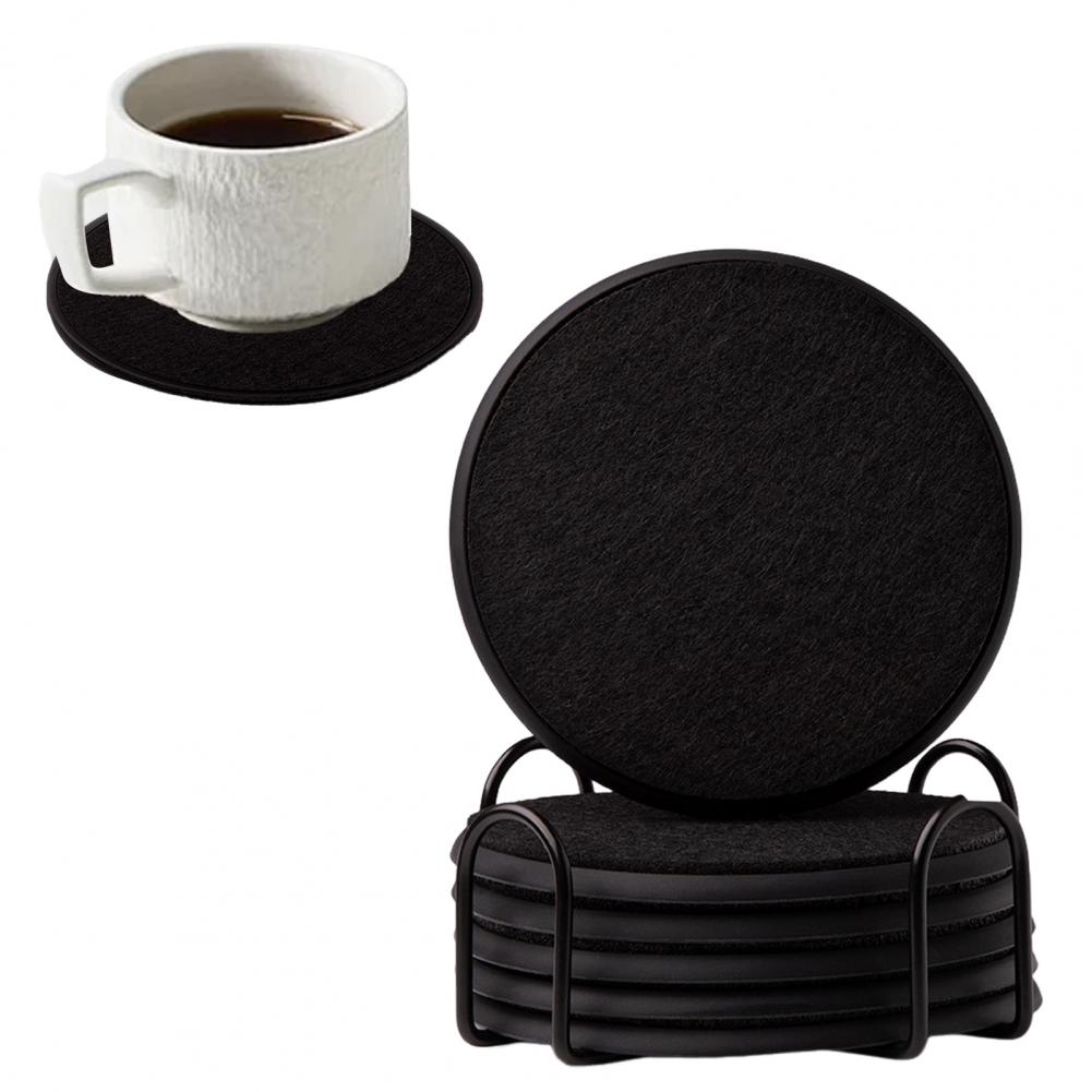 6Pcs Round Silicone Felt Coasters with Holder Heat Resistant Absorbent Drink Placemats Insulation Table Mat for Coffee Tea Cups