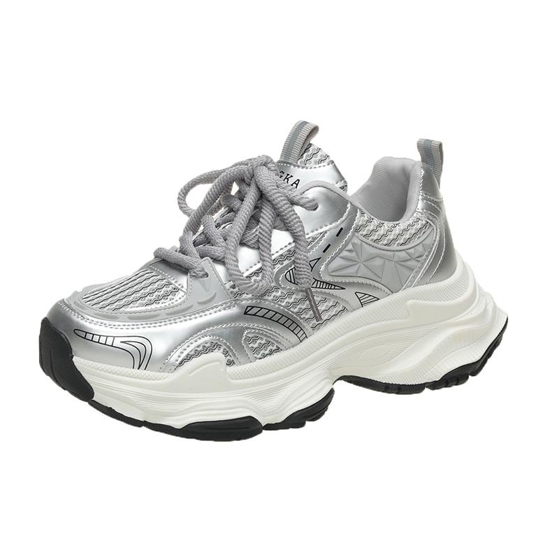 

Мода 2024 года, новые осенние женские туфли с дышащей сетчатой поверхностью, одинарные туфли с толстой подошвой, легкие кроссовки для бега и отдыха 40 серебряный