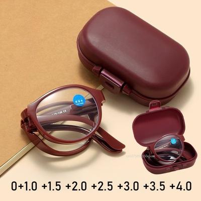 Foldable Multifocal Reading Glasses Ultralight Presbyopia With Box Unisex Round Anti-Blue Light Far Sight Eyeglasses 3 Colors