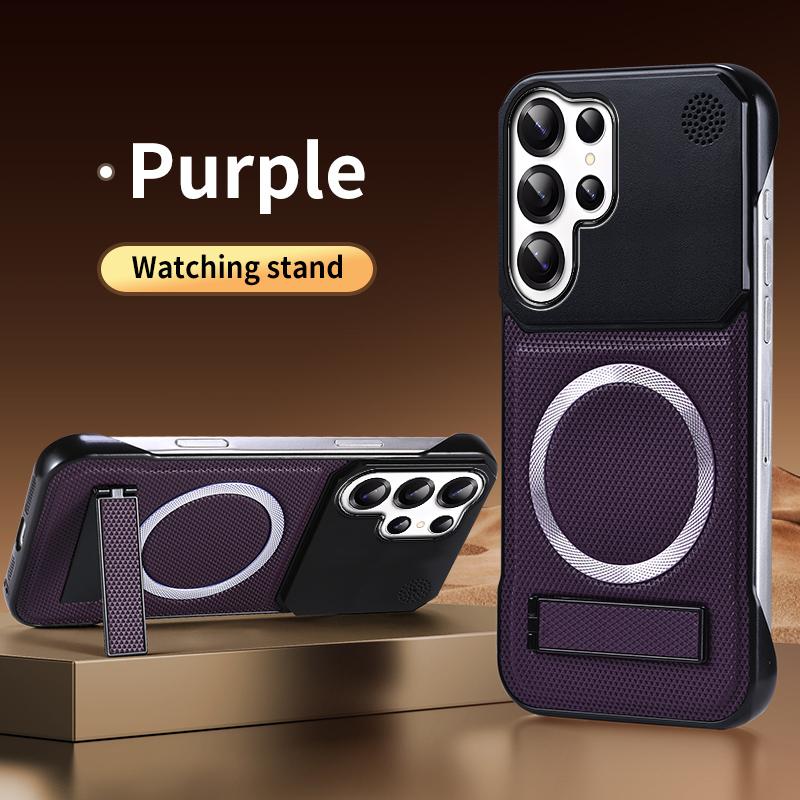 KEYSION Luxury Magnetic PU Leather Aromatherapy Phone Case for Samsung Galaxy S22 S23 Ultra Kickstand Borderless Back Cover