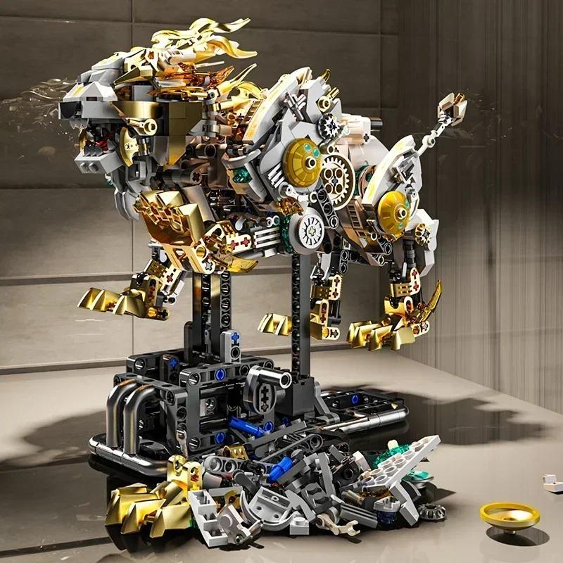 NEW Creative Mechanical Lion Animal Building Blocks Model MOC Style Assembly Bricks Educational STEM Kit DIY Gifts for Children