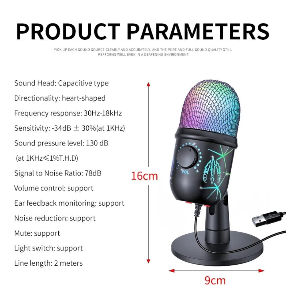 Microfono USB Play Gaming Mic per PC Mac PS4/5 Microfono Podcast con RGB Mute Monitor Riduzione del Rumore per Registrazione Streaming