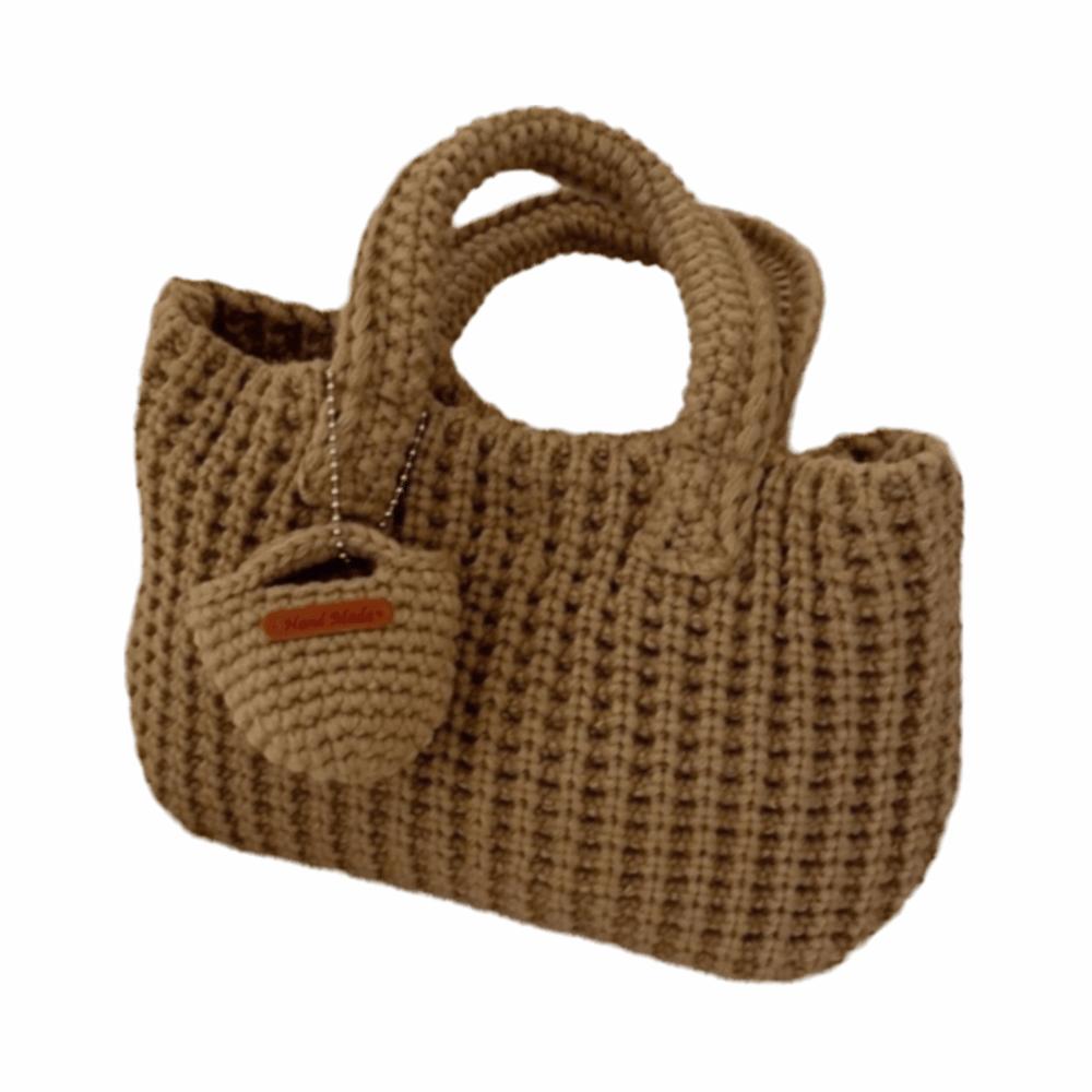 Classic Knitted Handbag Crochet Large Sized Cotton Thread Woven Bag With Small Purse Solid Color Vintage Style Bag Casual Use