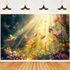 Magic Forest Butterfly Fairy themed party banner background, children's birthday party decoration photography studio background9