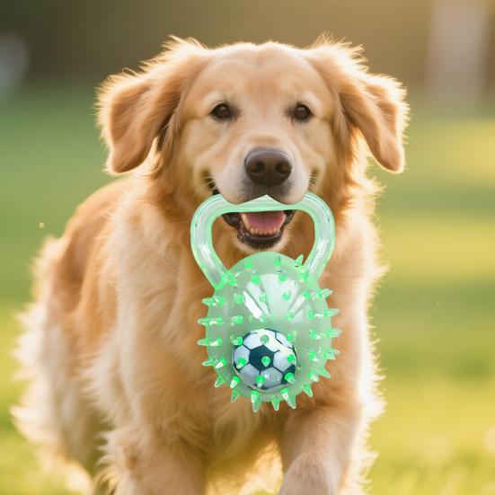Dog Calming Ball Squeaky Rubber Chew Toy Interactive Spiky Ball with Handle Toss