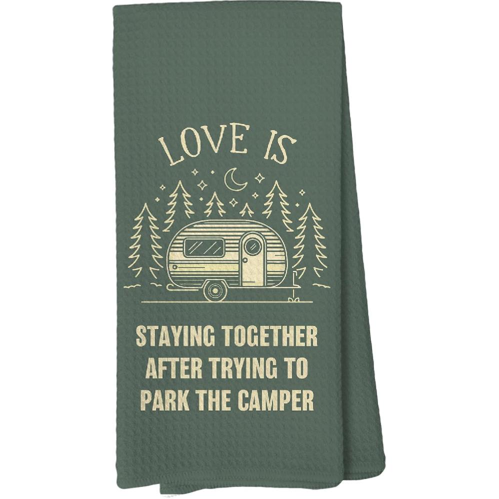 Camper Camping Kitchen Towels - Camping Gifts for Women Rv Owners Men Dish Hand Towels Decorations, Green Camper Love is Staying Together Towel for