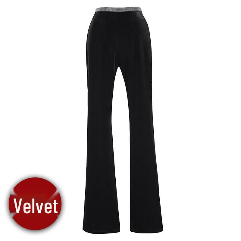 Velvet Elastic Waist Slimming High Waist Black Skinny Stretch Pants S