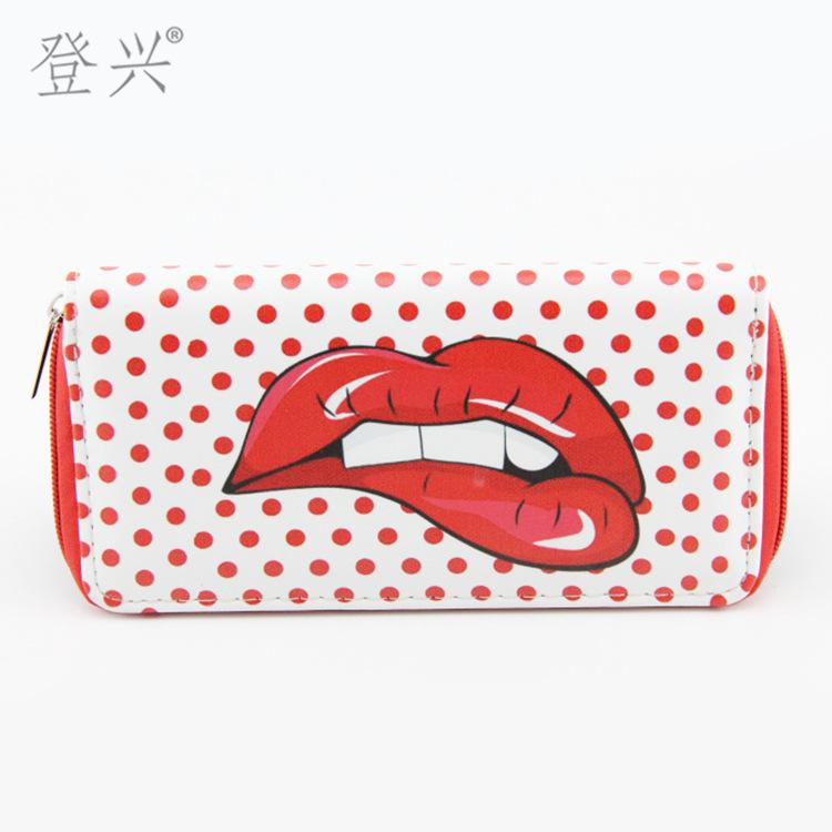 New polka dot lips women's PU long wallet, wallet clutch