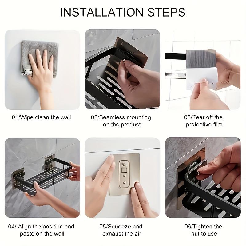1pc Space-Saving Wall-Mounted Storage Rack, Suitable for Bathroom and Kitchen - Durable Plastic Shampoo, Shower Gel & Accessories Organizer