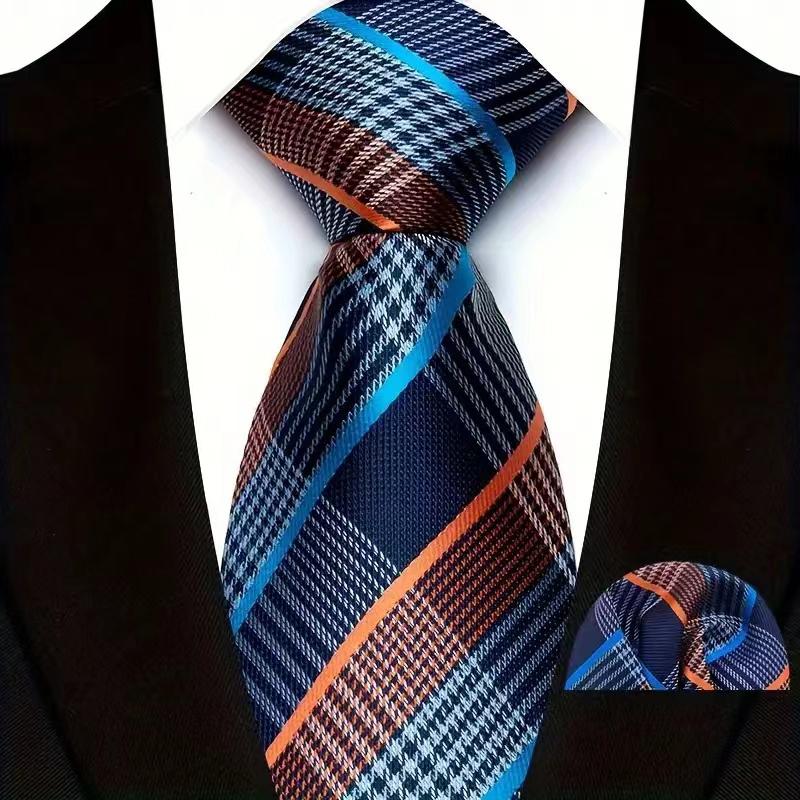 Men Fashion 8CM Necktie Orange Brown Tie Handkerchief Set for Wedding Business Party Accessory Classic Luxury Gift Tie Set