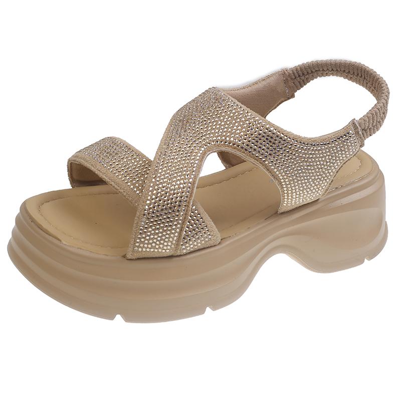 

Fashion Thick Platform Glitter Sandals for Women Summer New Luxury High Quality Bow Sexy Elastic Strap Sandals Wedge Sports Beach Shoes 40 хаки