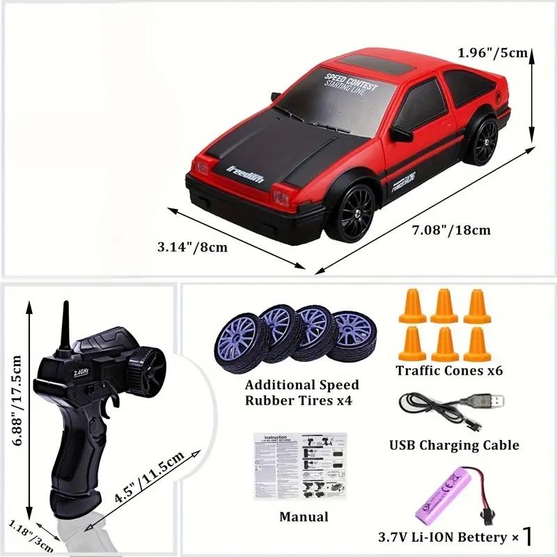 Remote Control Car, Drift Stunt Car With LED Light Glow, 14KM/ H High Speed, RC Car With Rechargeable Battery, Toy Car