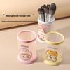 Cartoon Transparent Round Pen Holder Storage Box Cute Pen Pencil Desktop Storage Box Portable Cosmetic Container