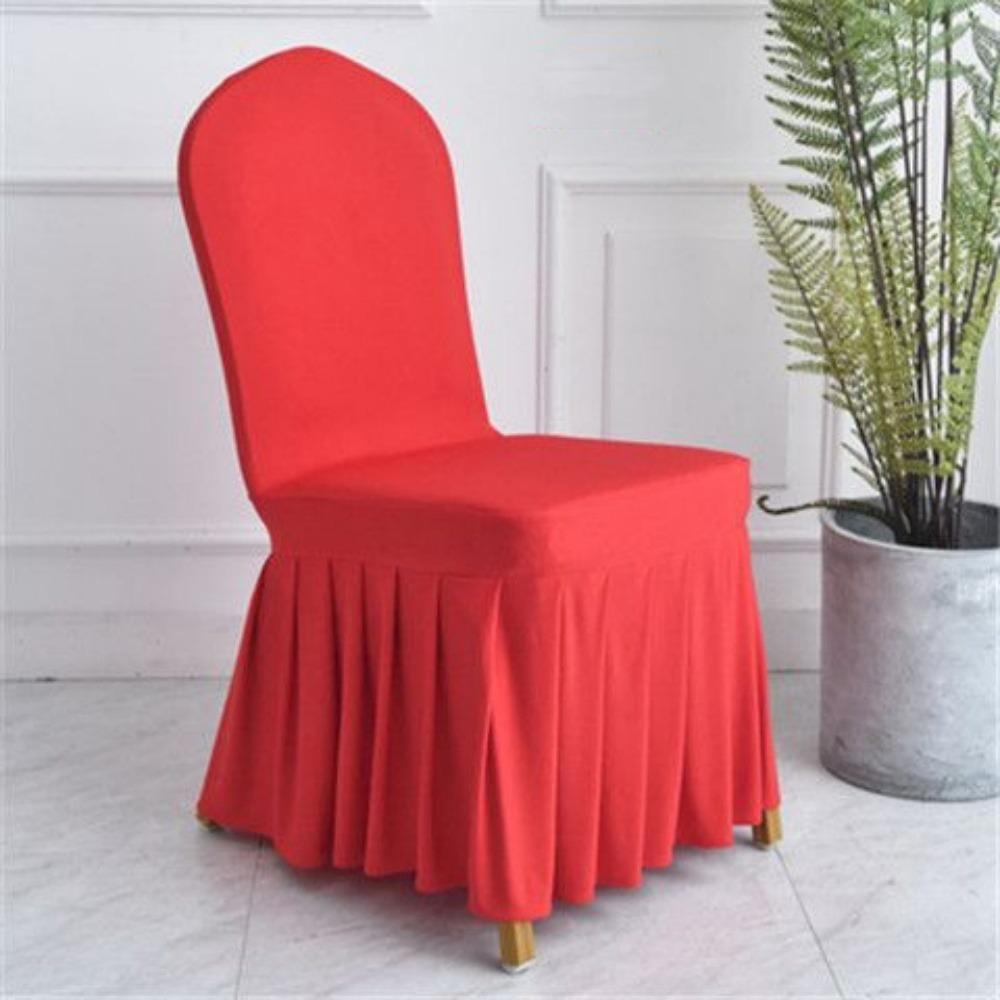Pure Color Pleated Skirted Chair Cover Full Wrap Removable Seat Cover Dustproof Washable Elastic Chair Cover